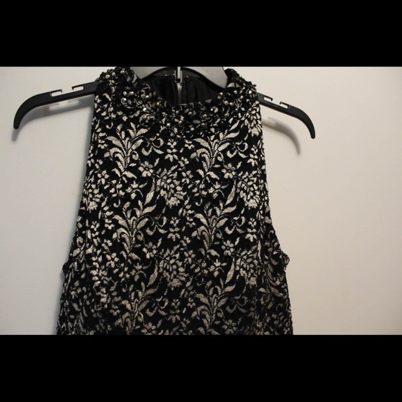 Black prom dress with white floral design&crystals - Picture 3 of 5